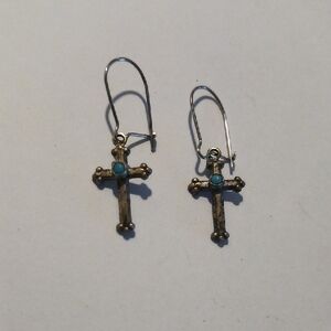 Sterling Turquoise Cross Drop Earrings - Unbranded